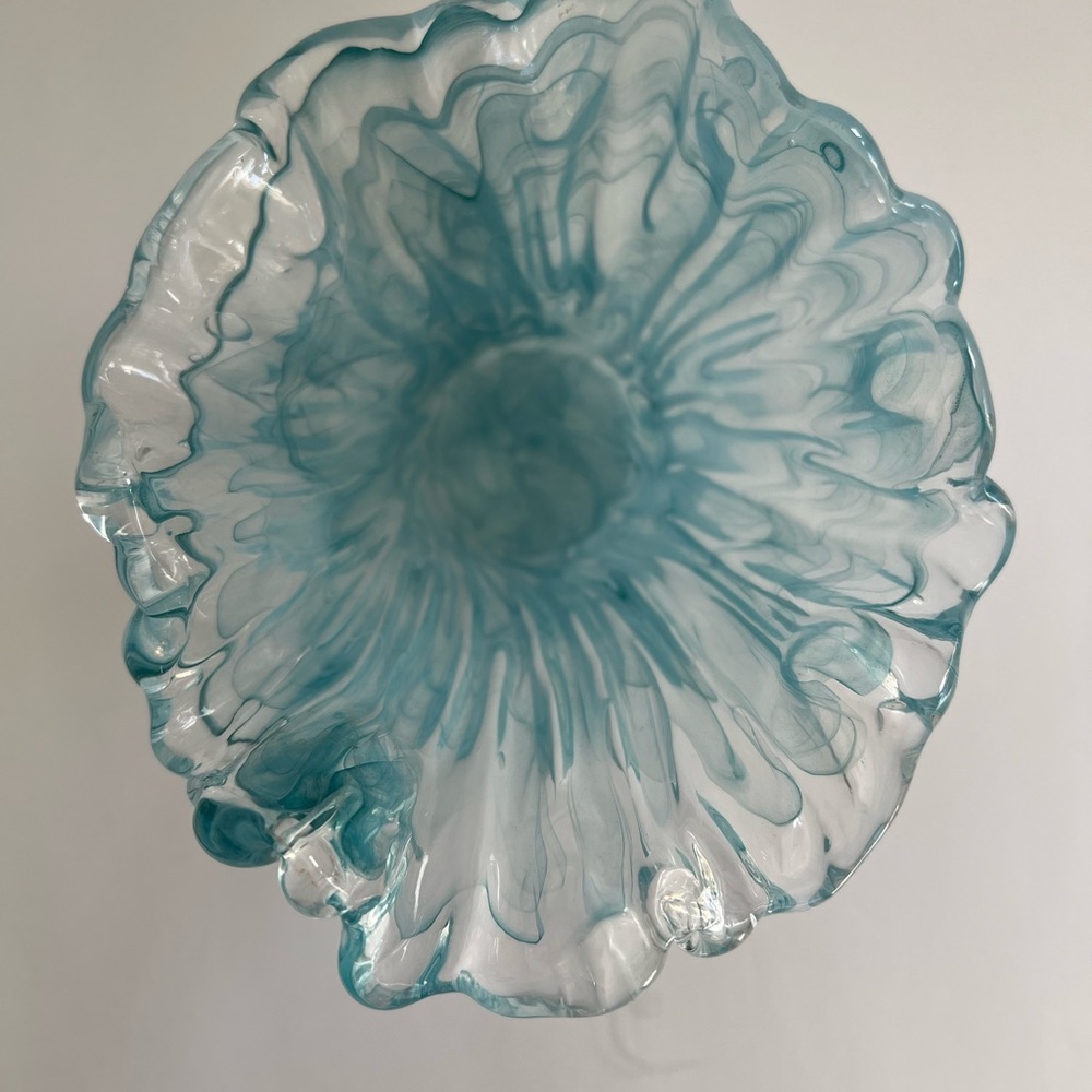 Murano Hand Blown Italian Glass Vase. Blue / Clear. Water Vase. Made In Italy - Picture 7 of 11